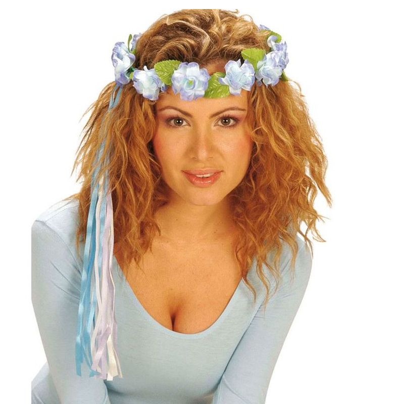 Květinová hippies čelenka na hlavu - modrá