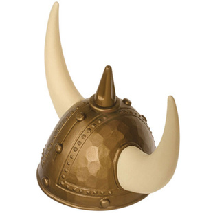 Zlatá plastová helma s rohy a bodcem pro Vikingy