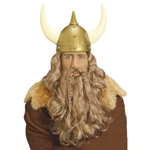 Viking v helmě s rohy a bodcem