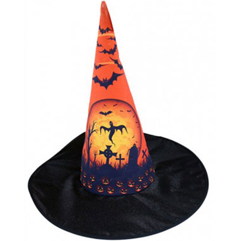 Čarodějnický klobouk s halloweenským potiskem