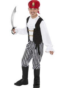 Dětský pirátský kostým s pruhovanými kalhotami zepředu