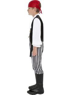 Dětský pirátský kostým s pruhovanými kalhotami z boku