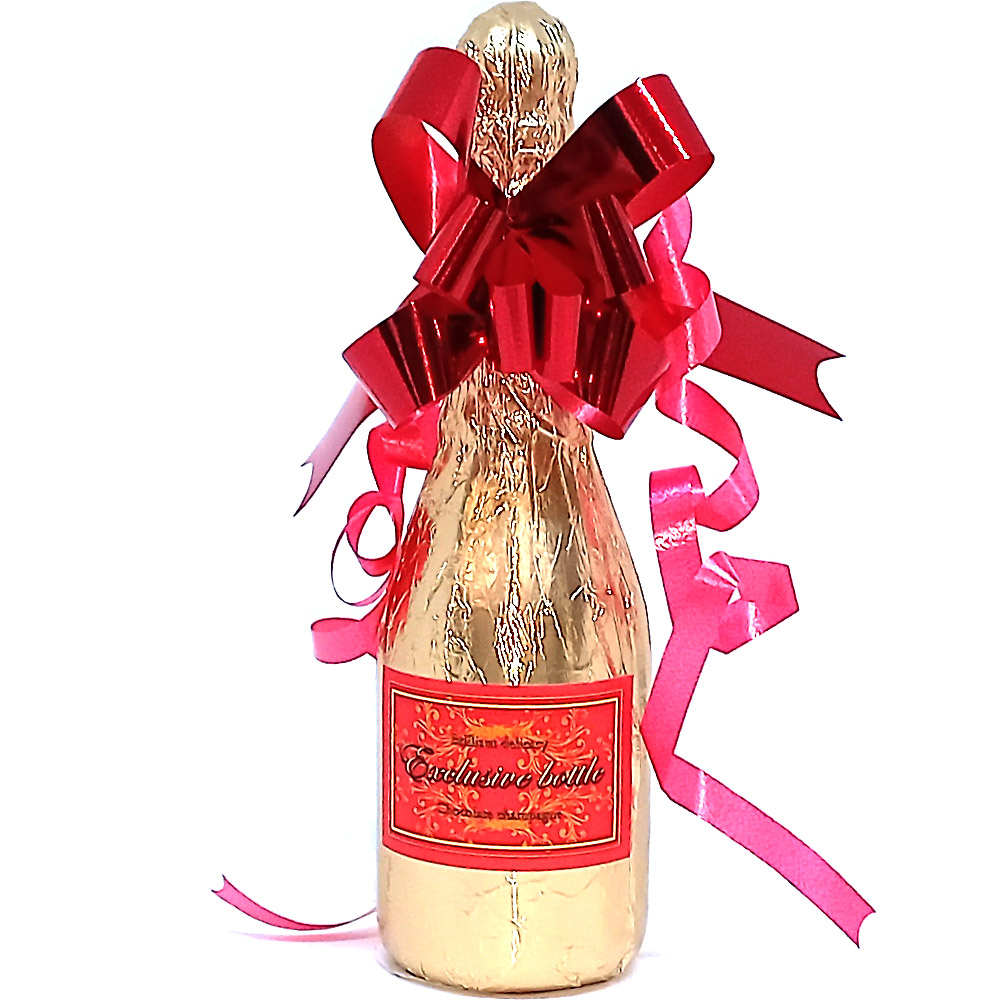 Čokoládová láhev šampaňského 250g s červenou mašlí