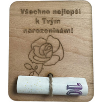 Dřevěná dárková karta na peníze - Všechno nejlepší