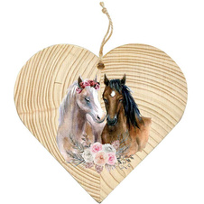 Dekorační dřevěné srdce 12 cm – Koně