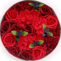 Kulatý box s mýdlovými květinami - Červený