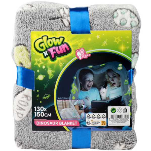 Deka Dinosaurus svítící ve tmě plyš šedivá