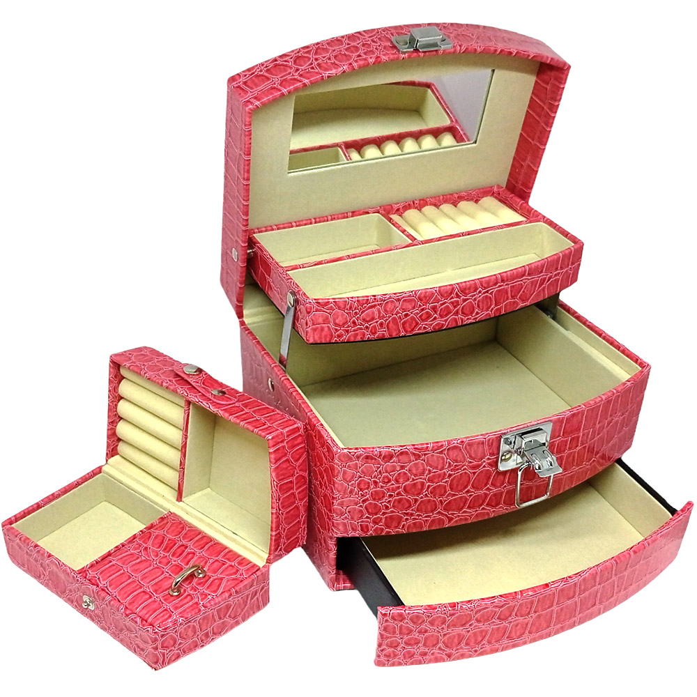 Patrová koženková šperkovnice - růžová