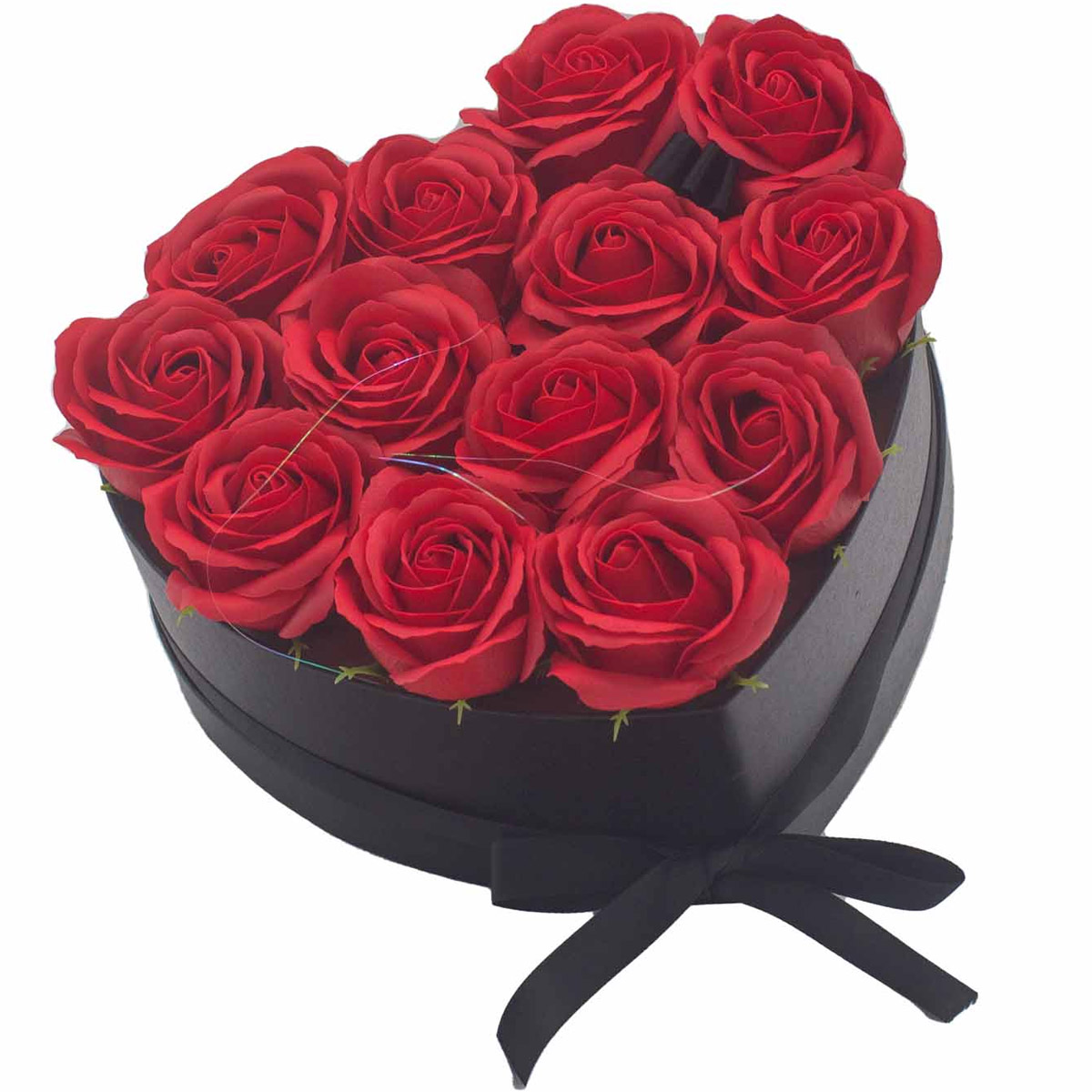 Dárkový box z mýdlových květů - 13 červených růží srdce