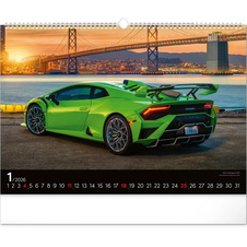Kalendář 2026 nástěnný Auta 48 x 33 cm