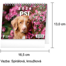 Kalendář 2026 stolní Psi - se jmény psů, 16,5 x 13 cm