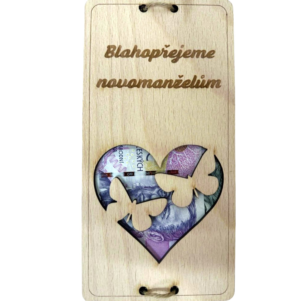 Dřevěná obálka - Blahopřání novomanželům