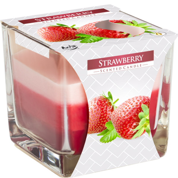 Duhová svíčka ve skle - Jahoda