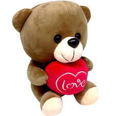 Medvídek sedící se srdíčkem plyš 19cm - hnědý