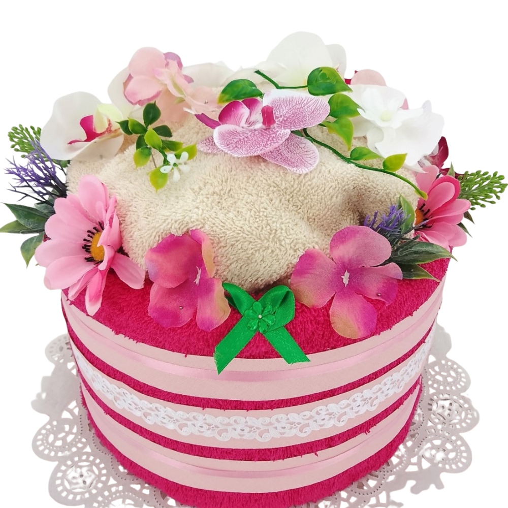 Textilní dort jednopatrový - orchidej