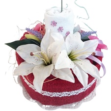 Textilní dort svícen - vínovo/bílý