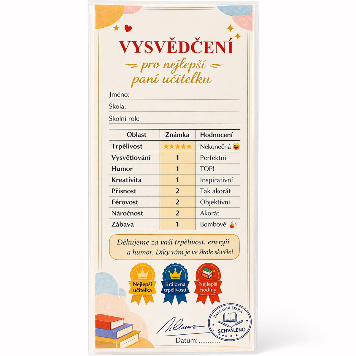 Vysvědčení pro učitelku - mléčná čokoláda 100 g
