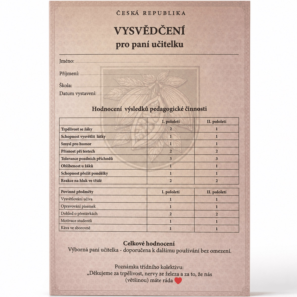 Vysvědčení pro učitelku - sada čokolád 6×25 g