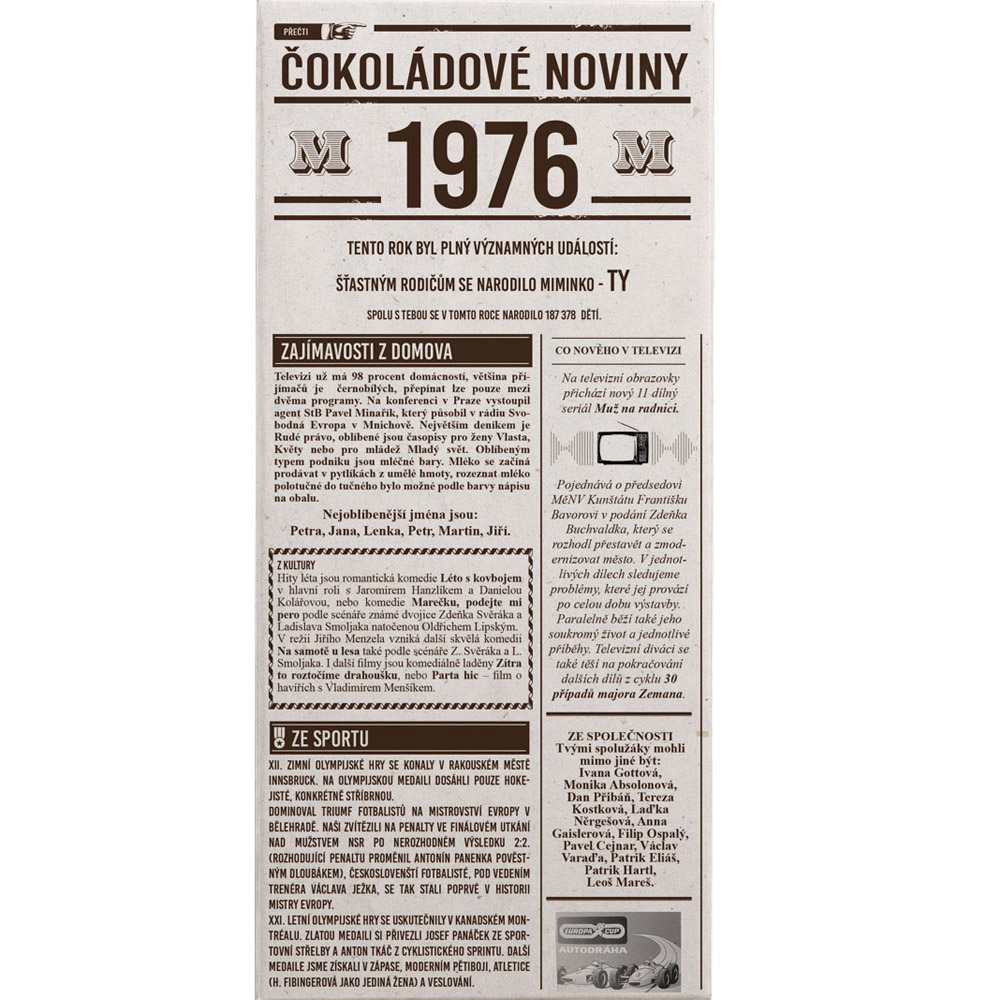 Mléčná čokoláda pro rok narození 1976