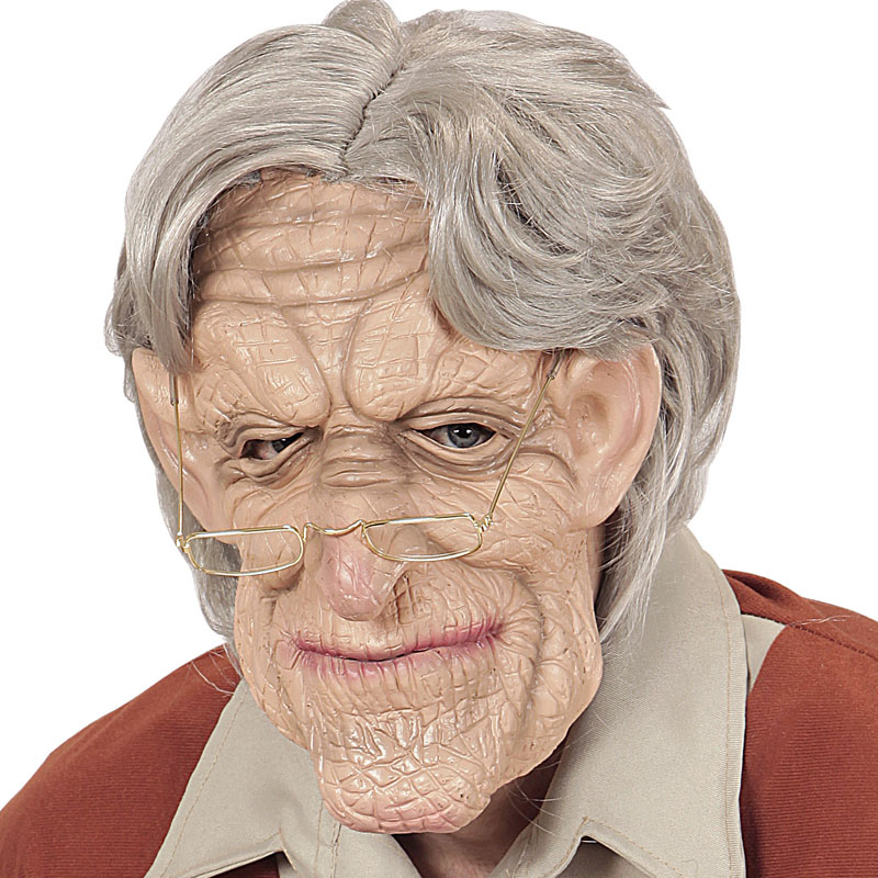 Maska starého muže s šedivými vlasy