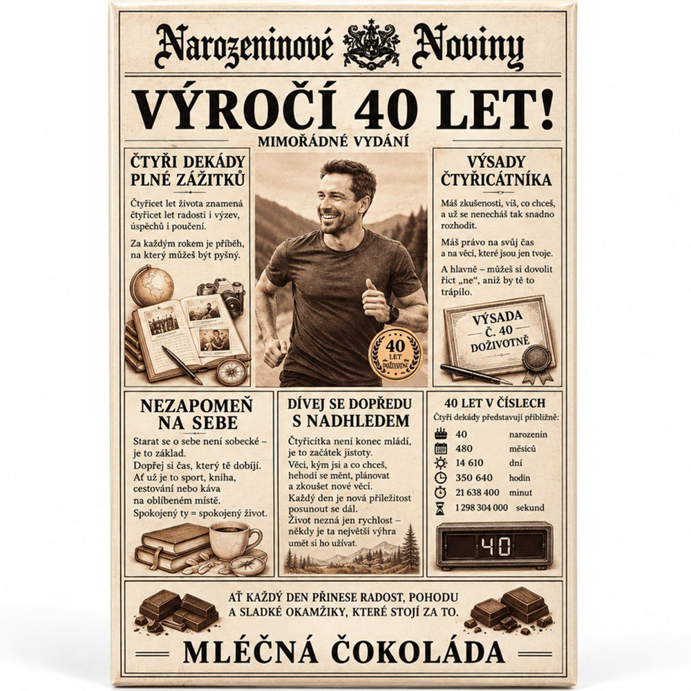 Výročí 40 let - Dárková mléčná čokoláda 100 g