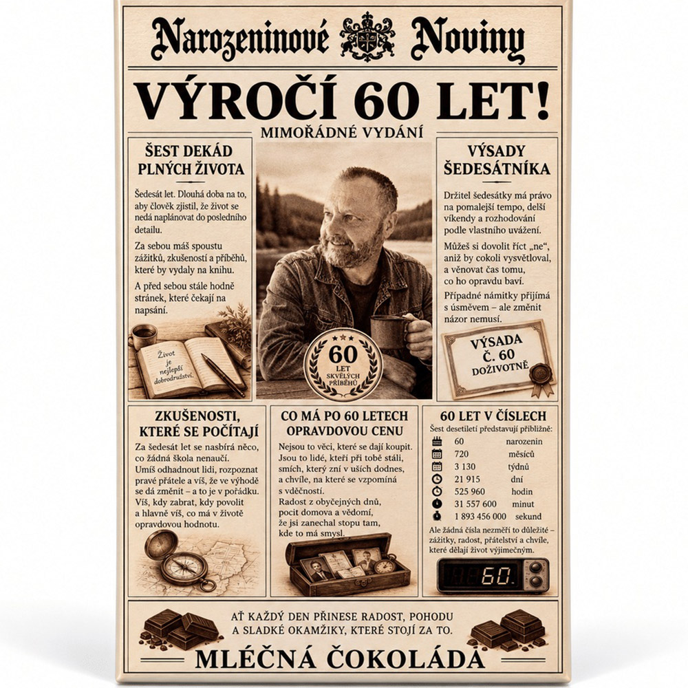 Výročí 60 let - Dárková mléčná čokoláda 100 g