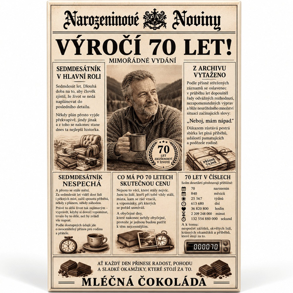 Výročí 70 let - Dárková mléčná čokoláda 100 g