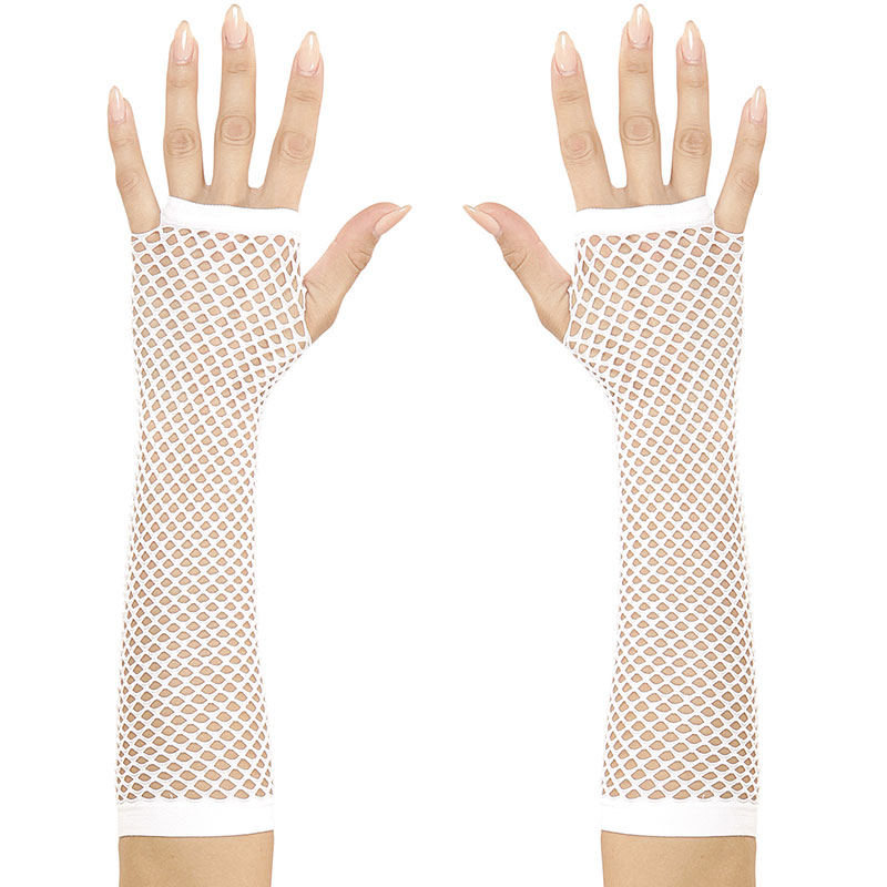 Bílé síťované rukavičky bez prstů