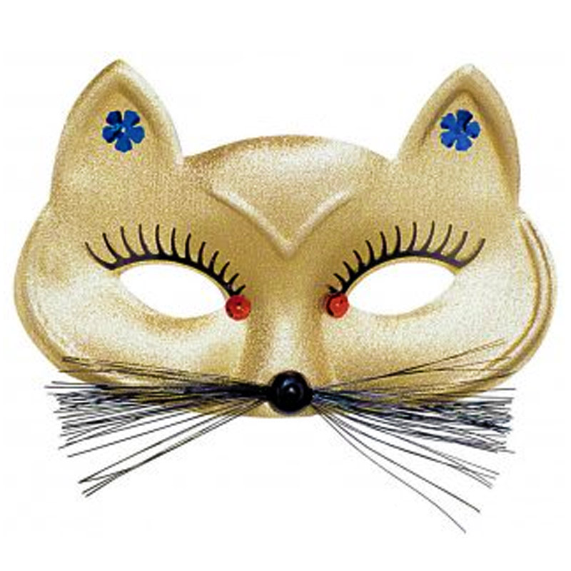 Látková škraboška - Kočka s fousky - zlatá barva