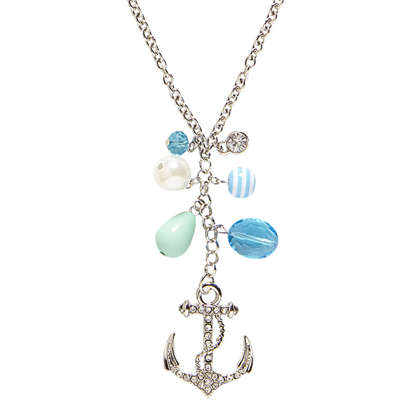 Námořnický náhrdelník s kotvou a modrými kamínky