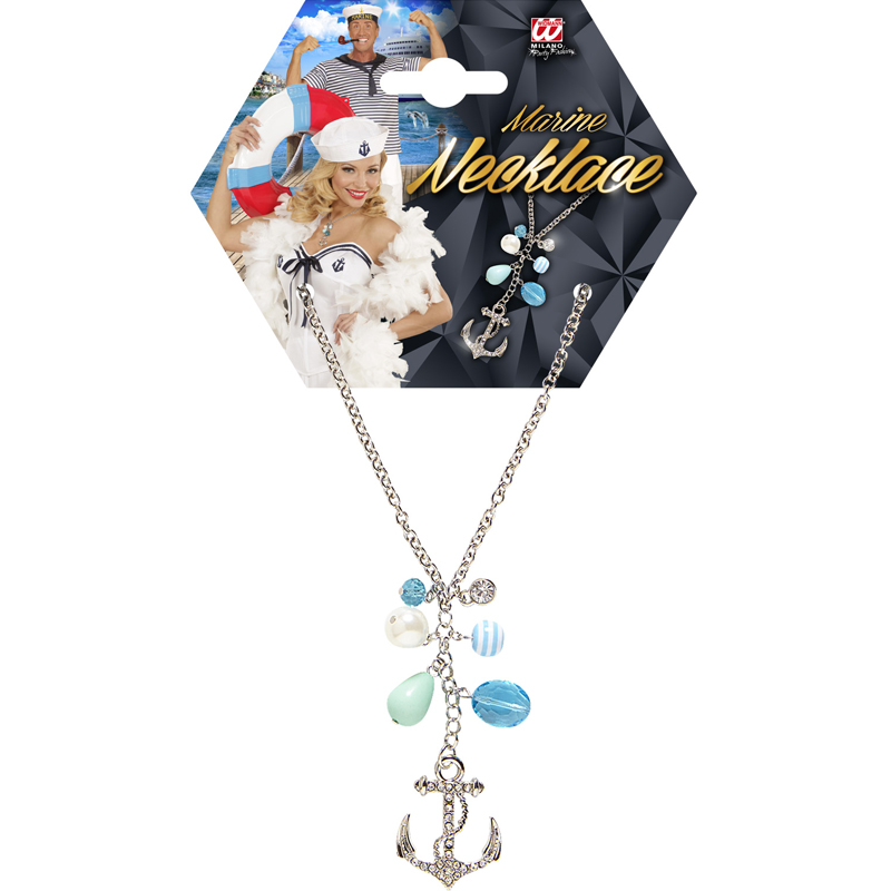 Námořnický náhrdelník s kotvou a modrými kamínky