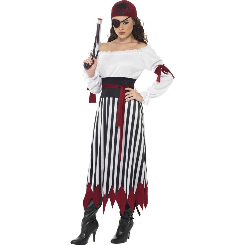 Karnevalový kostým pirátky s pruhovanou sukní