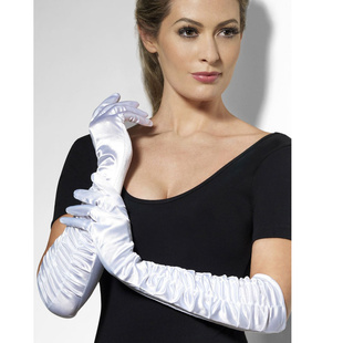 Dámské bílé nařasené rukavice dlouhé