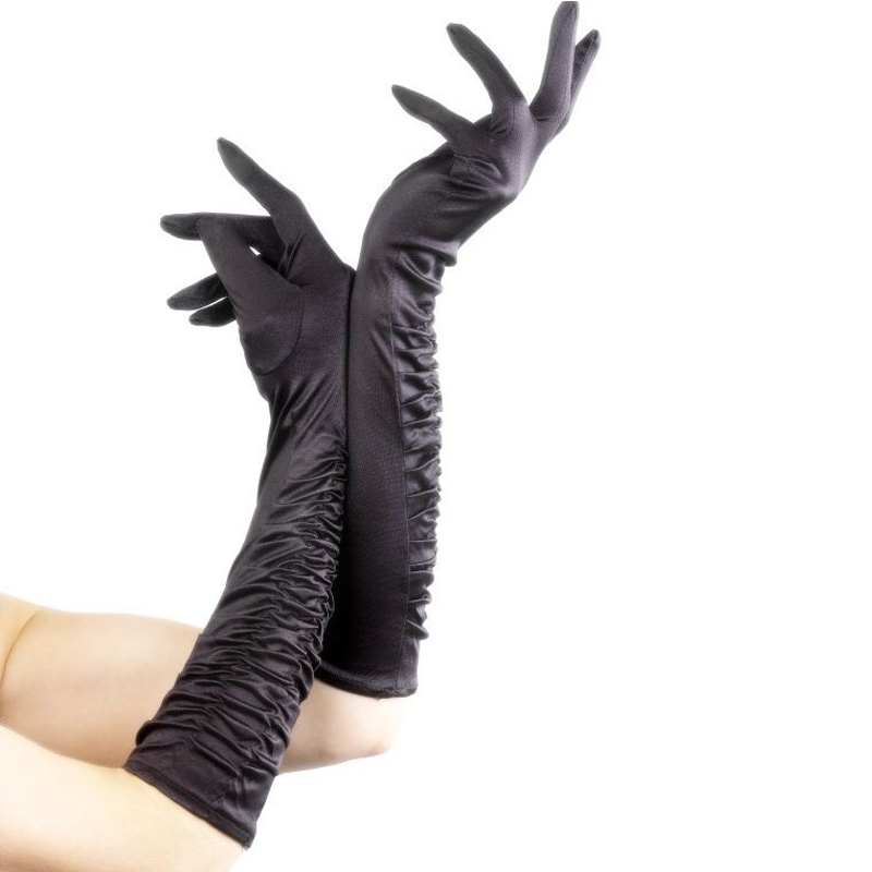 Dámské černé nařasené rukavice dlouhé