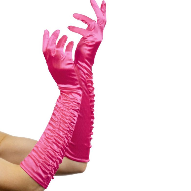 Dámské tmavě růžové nařasené rukavice dlouhé
