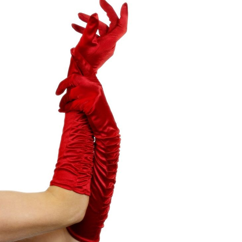 Dámské červené nařasené rukavice dlouhé