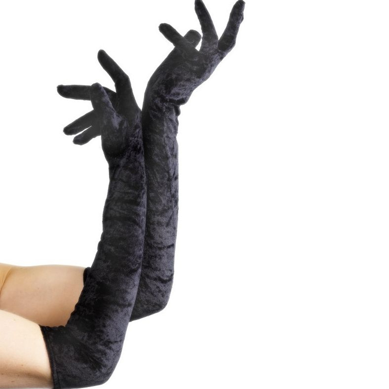 Dámské sametové rukavice - Černé dlouhé 53 cm