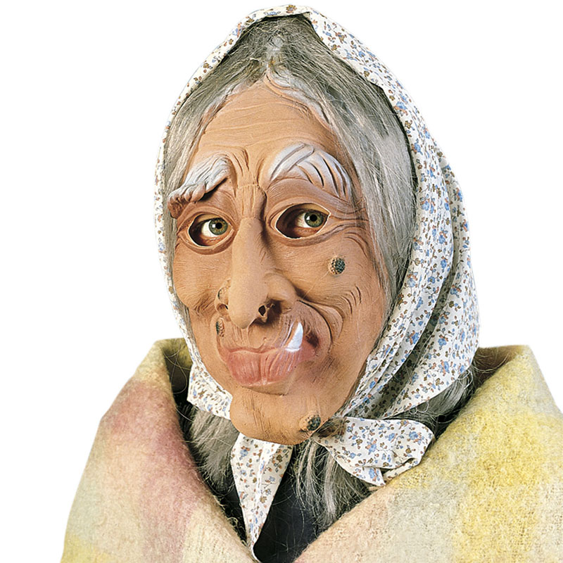 Maska staré ženy - čarodějnice v bílém šátku