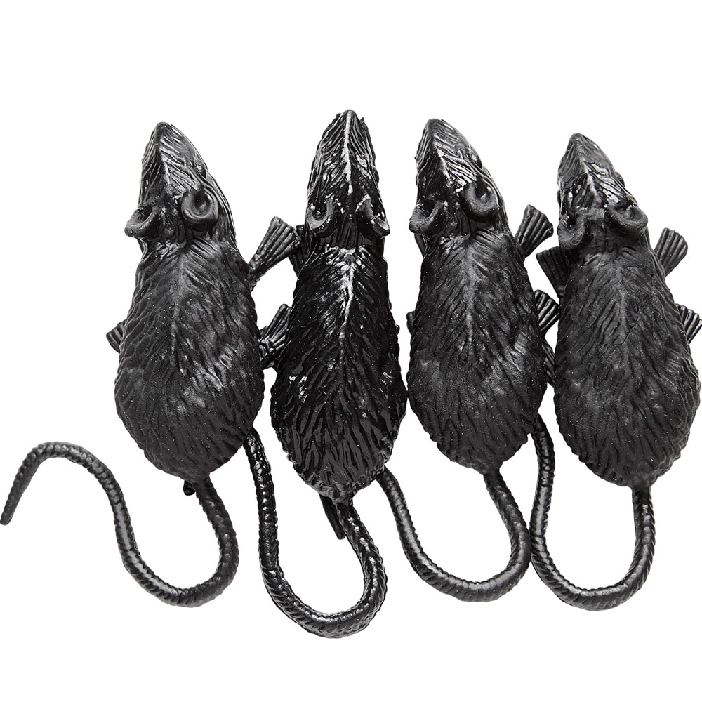 Čtyři černé plastové myšky - 9 cm