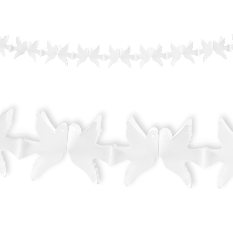 Svatební papírová girlanda - bílé holubice