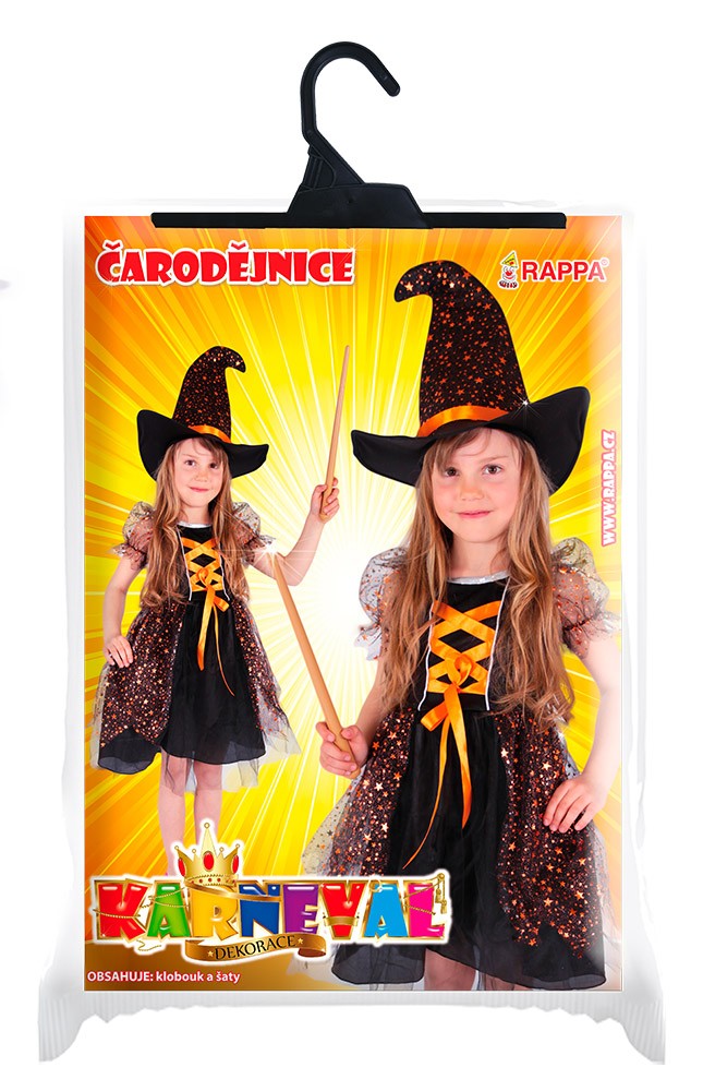 Dětský kostým čarodějnice - Oranžové hvězdy 8-12 let