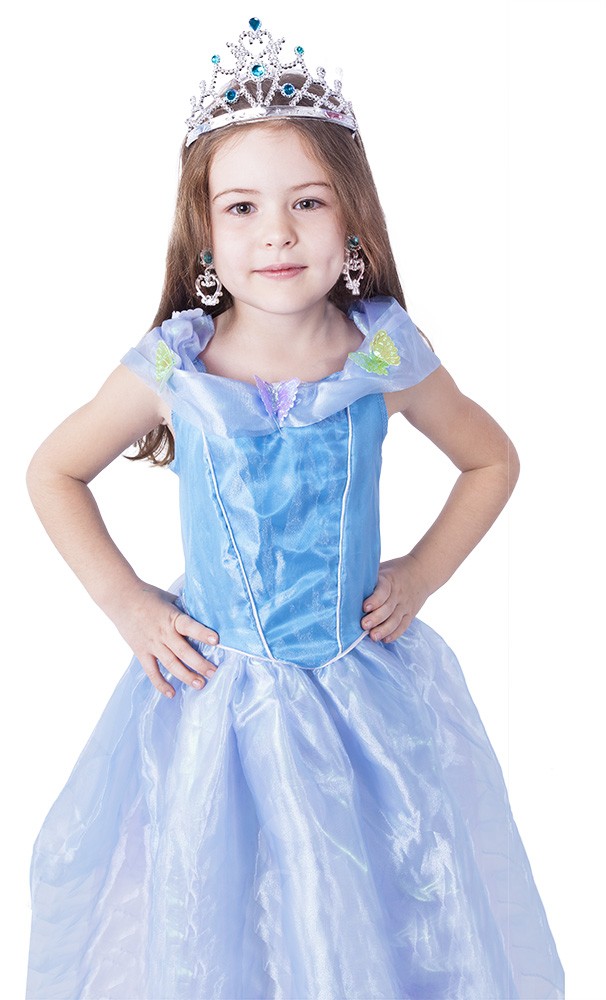 Modré šaty s motýlky pro holky 6-8 let