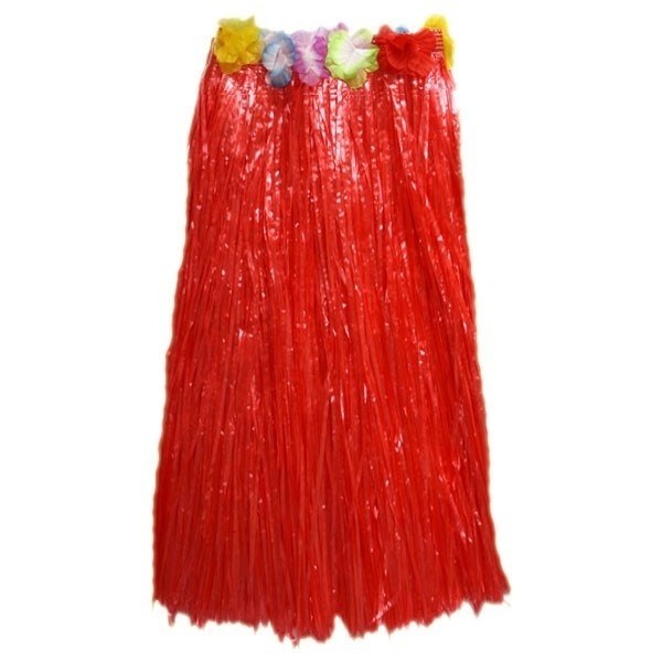 Letní havajská sukně - Červená - dlouhá s květy