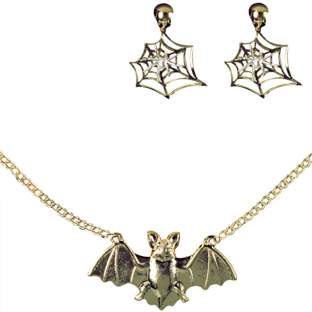 Náhrdelník netopýr s náušnicemi - zlatá barva