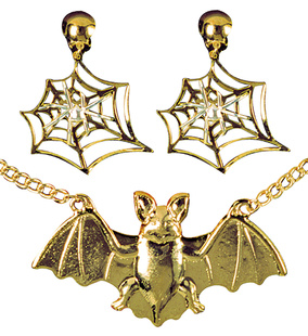 Náhrdelník netopýr s náušnicemi - zlatá barva