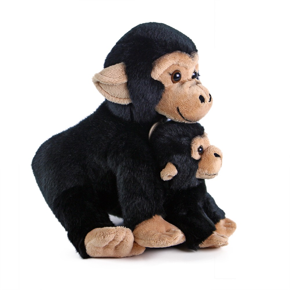 Plyšová opice sedící s mládětem - se zvukem 27 cm