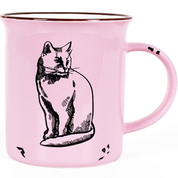 Keramický plecháček - Kočka v růžovém