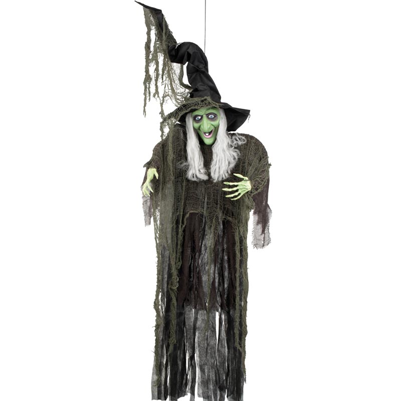 Velká čarodějnice, dekorace s vlasy, černým pláštěm a kloboukem
