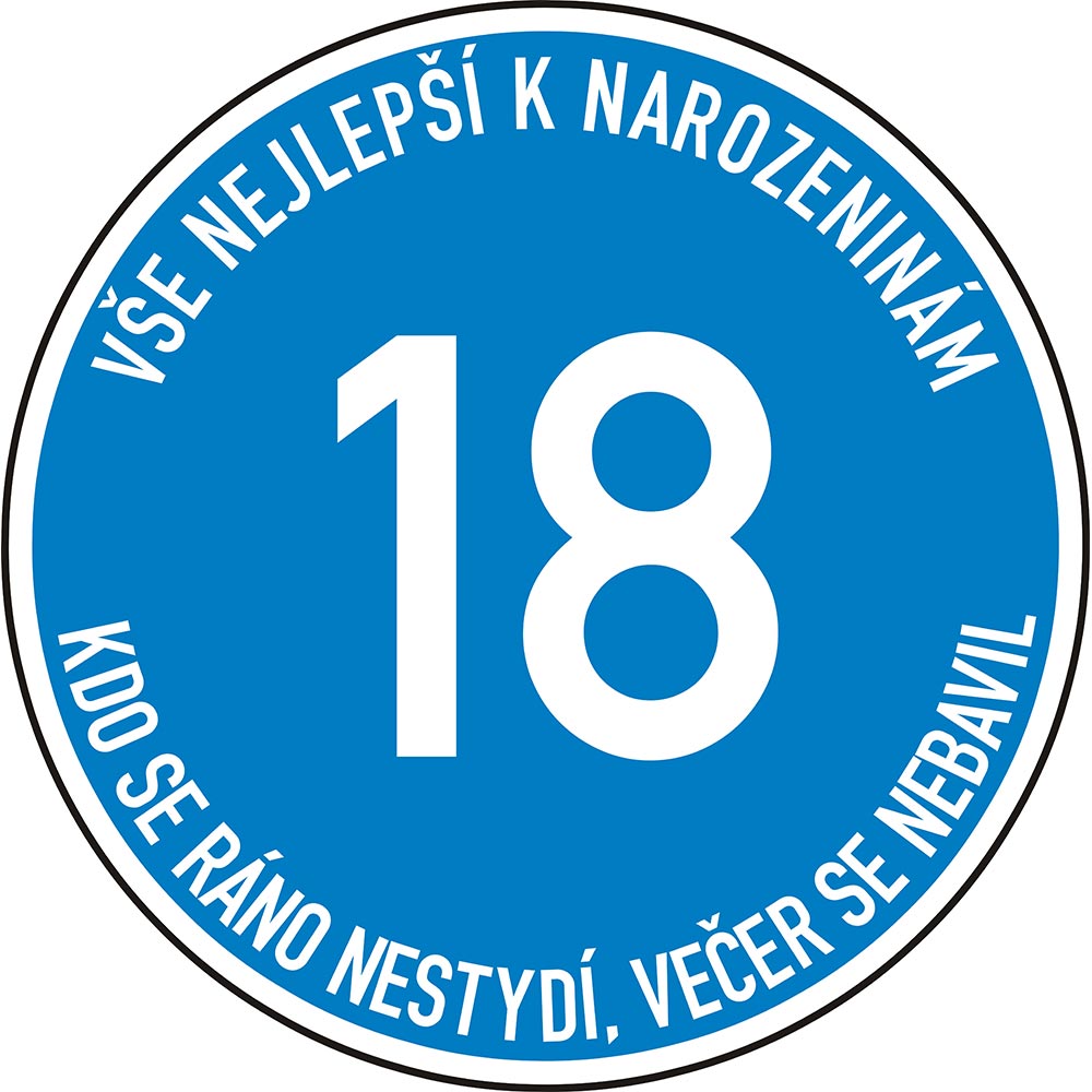 Narozeninová dopravní značka 18 - osmnáctka modrá