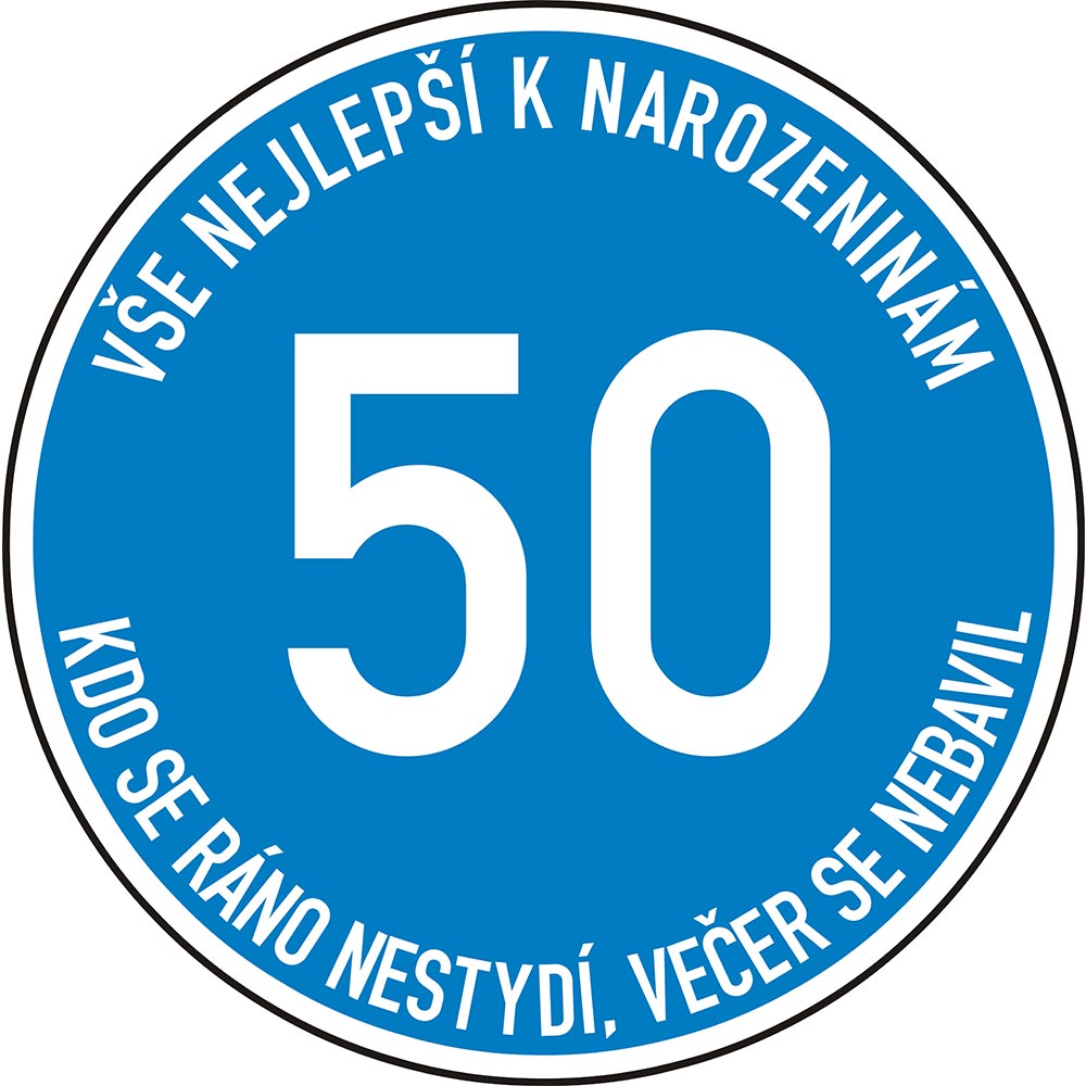 Narozeninová dopravní značka 50 - padesátka modrá